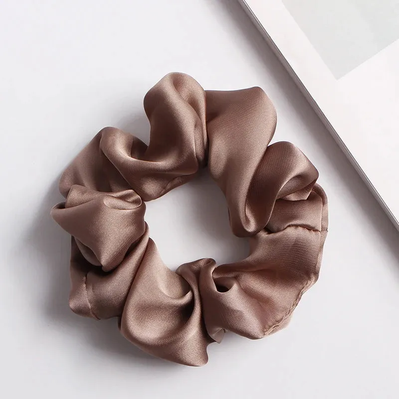 Solid Color Silky Satin Scrunchie Elastic Hair Bands Girls Elegant Fashion Ponytail Holder Hair Rope Headwear Red Pink Black