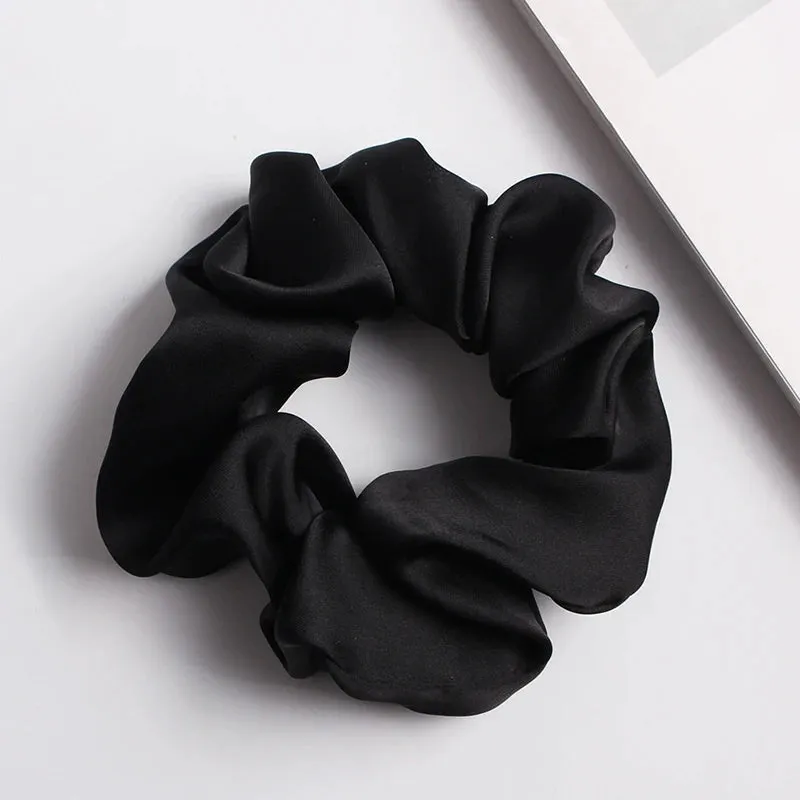 Solid Color Silky Satin Scrunchie Elastic Hair Bands Girls Elegant Fashion Ponytail Holder Hair Rope Headwear Red Pink Black
