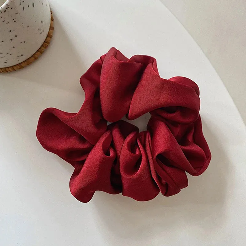 Solid Color Silky Satin Scrunchie Elastic Hair Bands Girls Elegant Fashion Ponytail Holder Hair Rope Headwear Red Pink Black