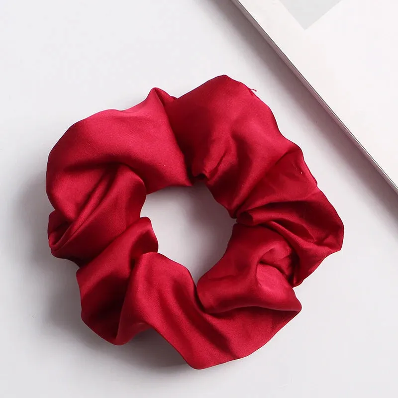 Solid Color Silky Satin Scrunchie Elastic Hair Bands Girls Elegant Fashion Ponytail Holder Hair Rope Headwear Red Pink Black