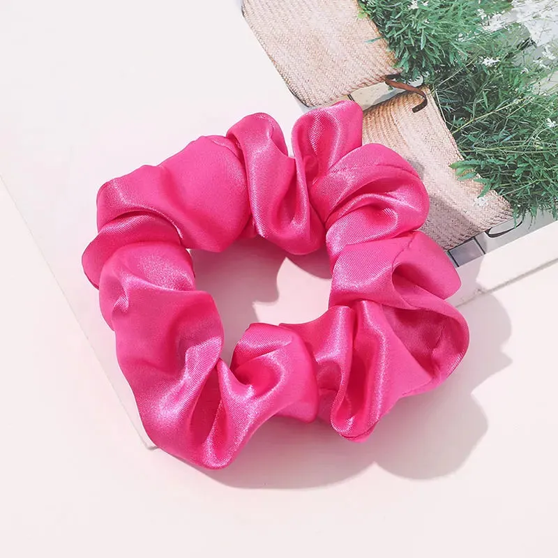 Solid Color Silky Satin Scrunchie Elastic Hair Bands Girls Elegant Fashion Ponytail Holder Hair Rope Headwear Red Pink Black
