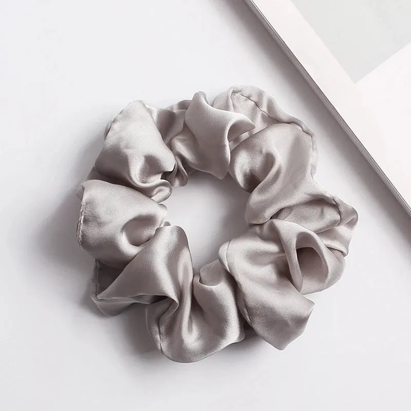 Solid Color Silky Satin Scrunchie Elastic Hair Bands Girls Elegant Fashion Ponytail Holder Hair Rope Headwear Red Pink Black