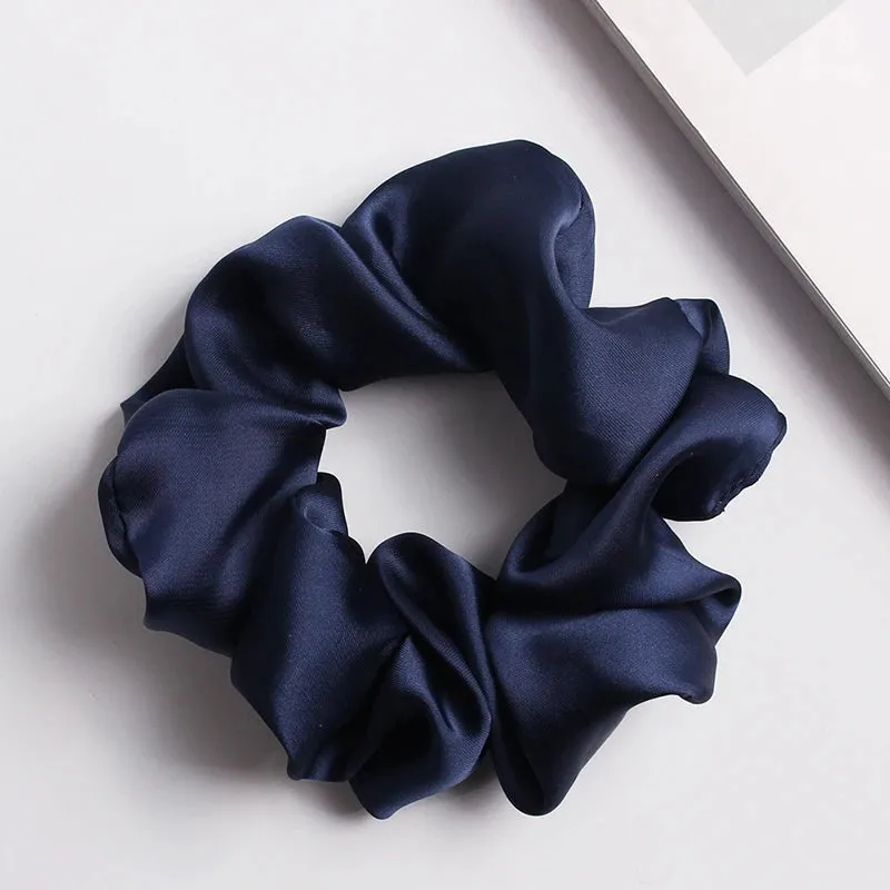 Solid Color Silky Satin Scrunchie Elastic Hair Bands Girls Elegant Fashion Ponytail Holder Hair Rope Headwear Red Pink Black