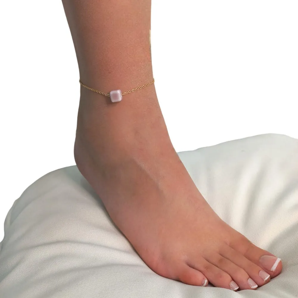 Square Bead Gold Chain Anklet