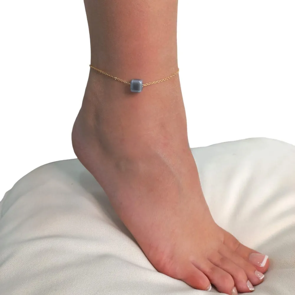 Square Bead Gold Chain Anklet