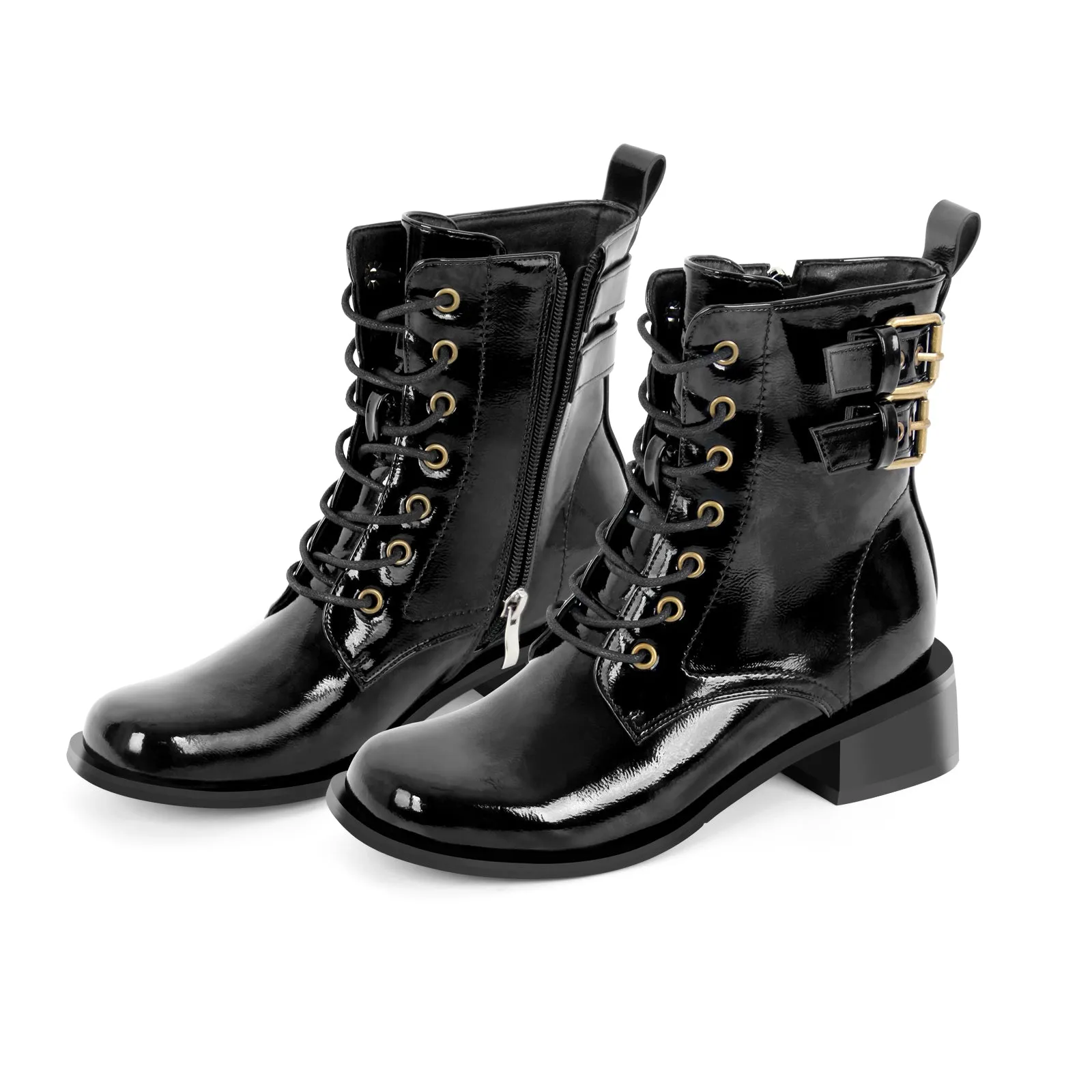Square Toe Buckle Chunky Heel Ankle Boots