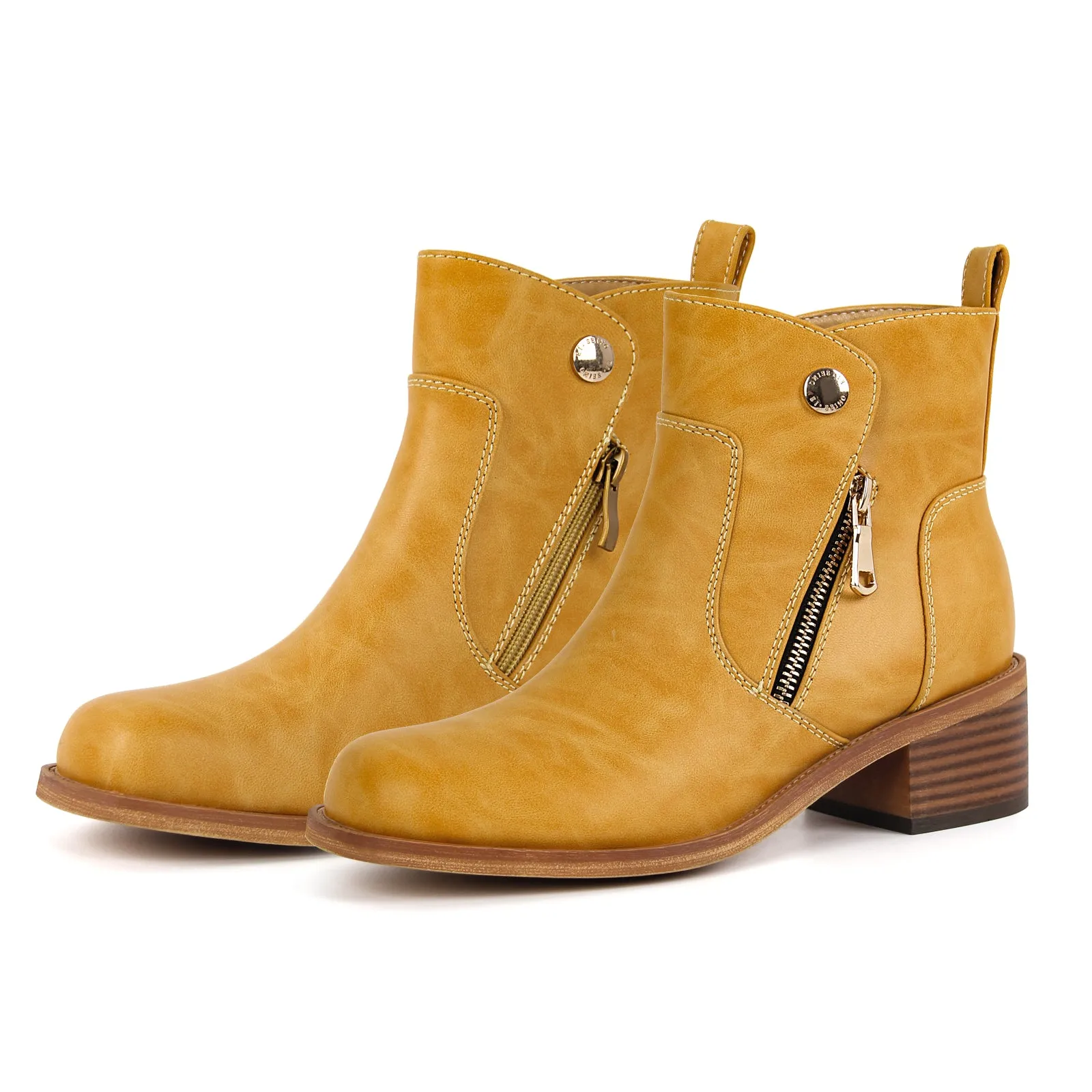 Square Toe Zipper Chunky Heel Ankle Boots