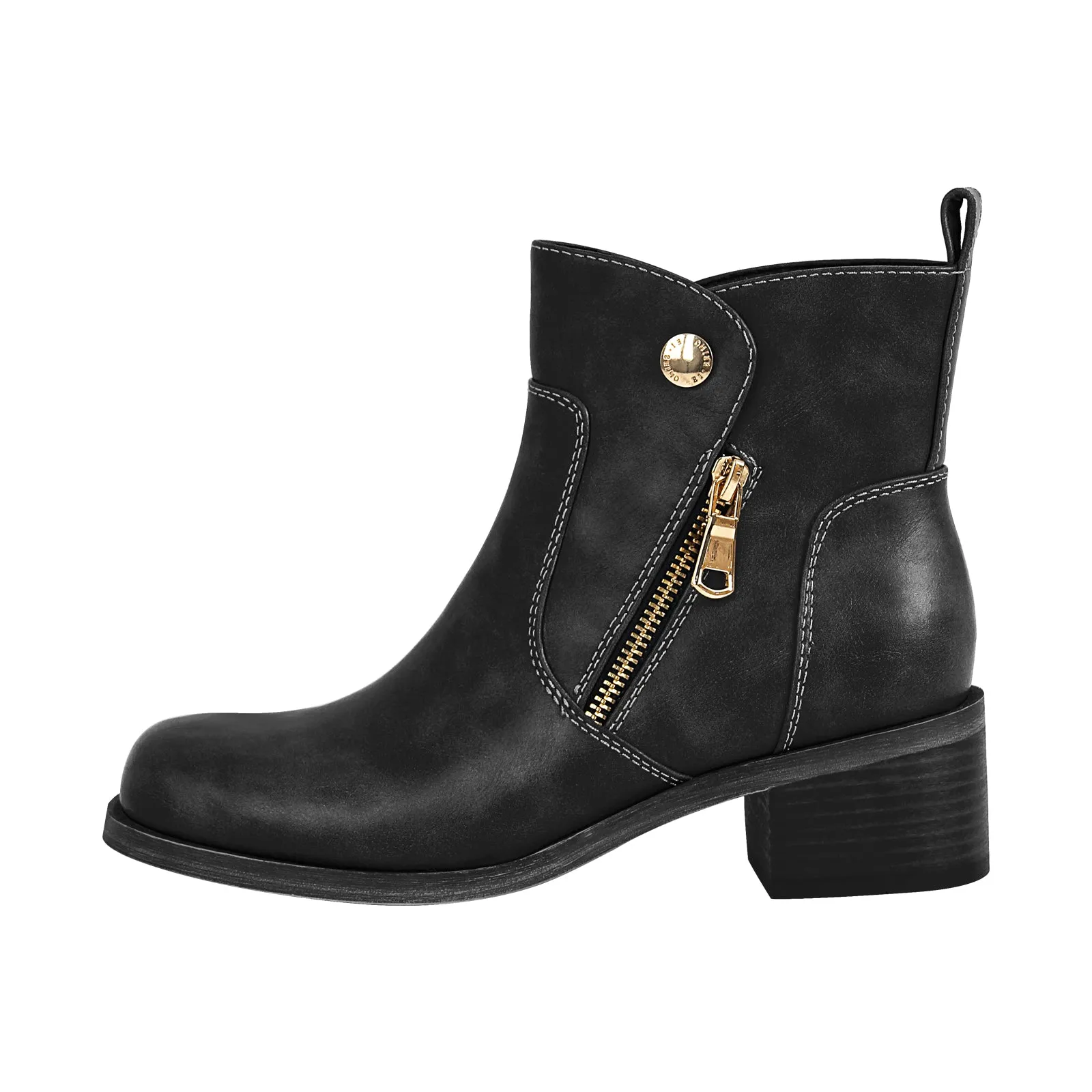 Square Toe Zipper Chunky Heel Ankle Boots