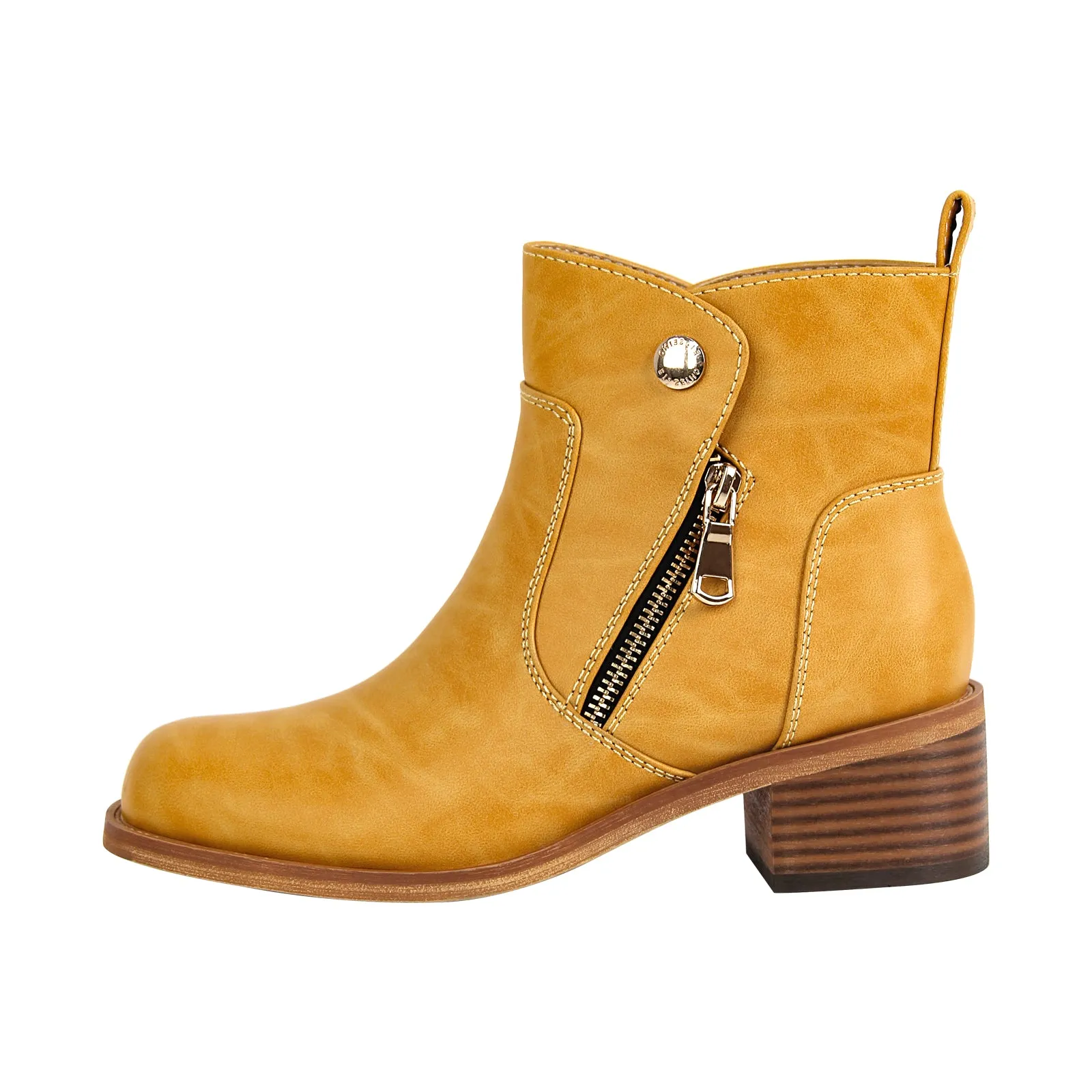 Square Toe Zipper Chunky Heel Ankle Boots