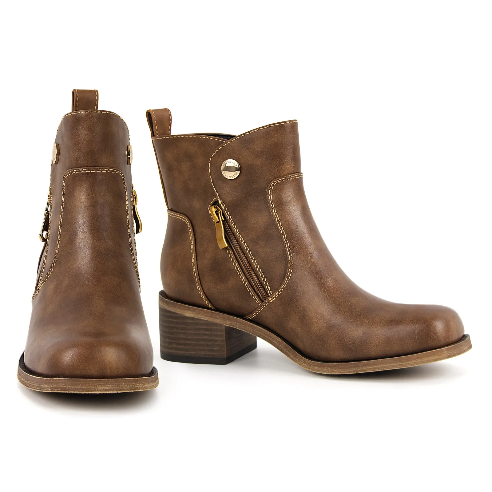 Square Toe Zipper Chunky Heel Ankle Boots