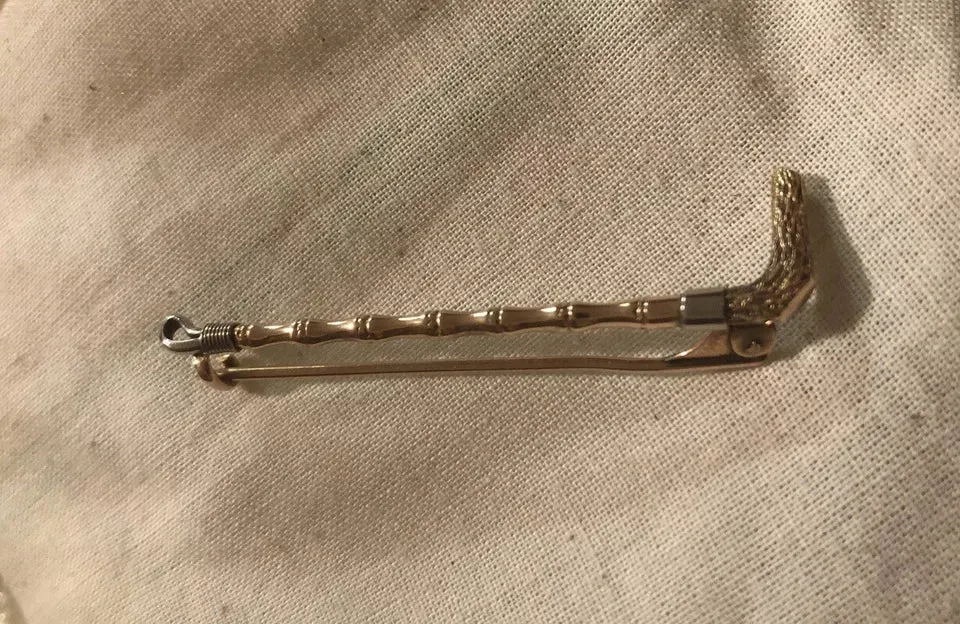 Stock or Bar Pin Bamboo Form Rose and White Gold 14kt