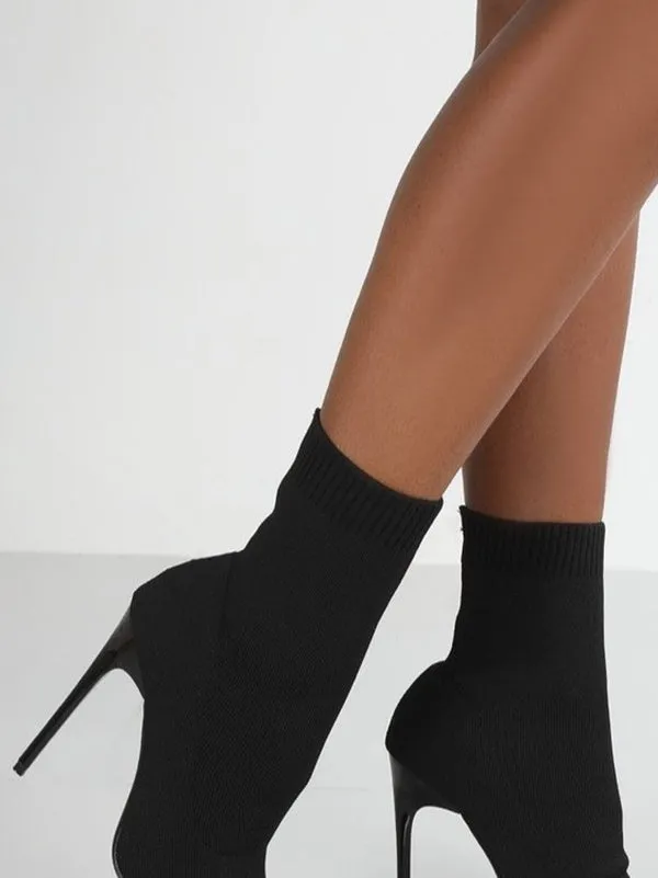 Stretch Fabric Ankle Boots High Heels
