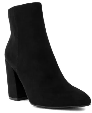 Sugar Women's Winter Chelsea Booties - Chunky High Heel, Pointed Toe, Fashion Ankle Boots-Evvie-Black Micro-9