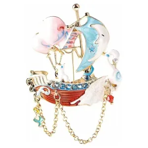 Swan Sailboat Jewelled & Enamel Brooch