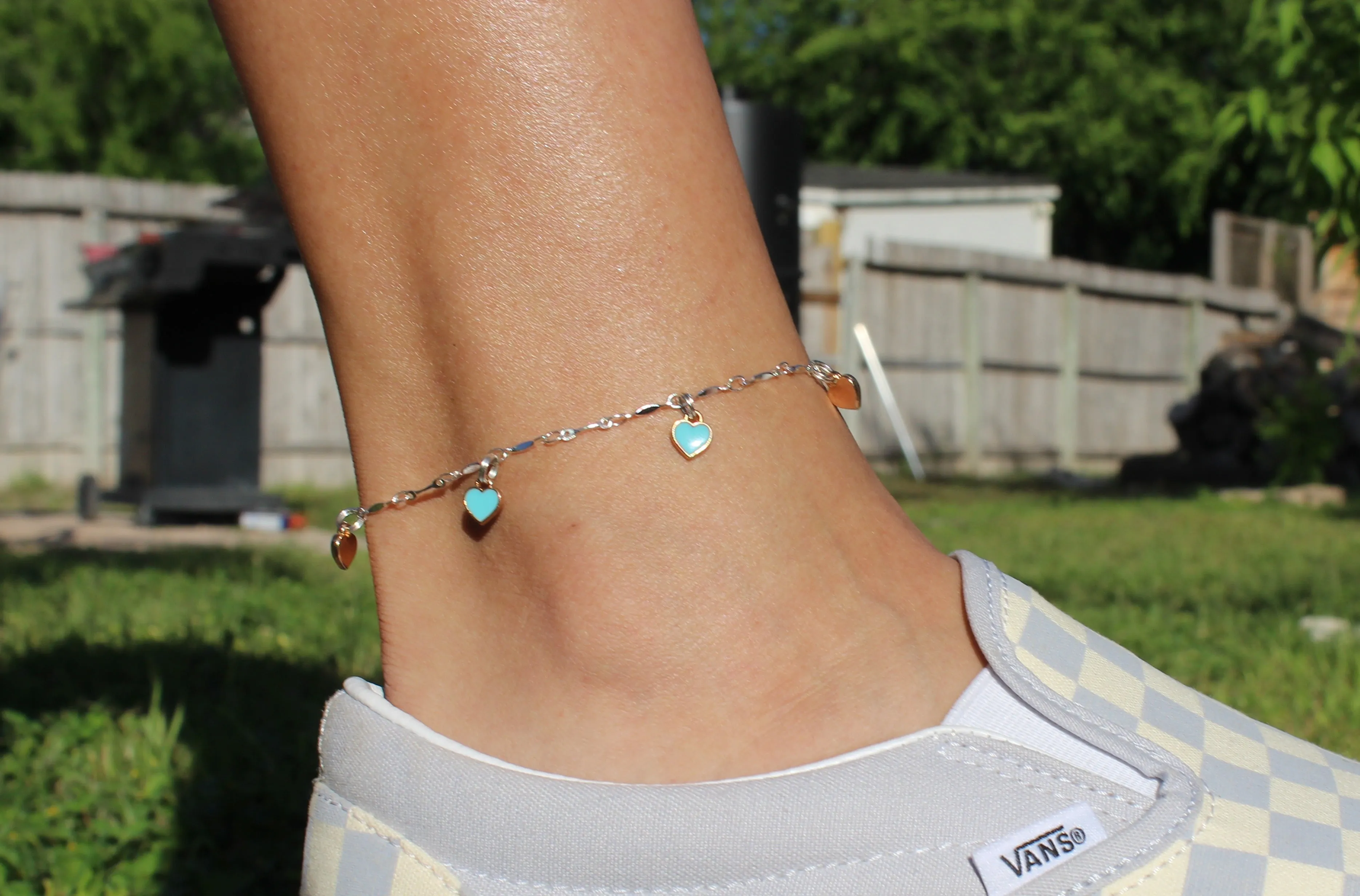 Teal Mini Heart Anklet