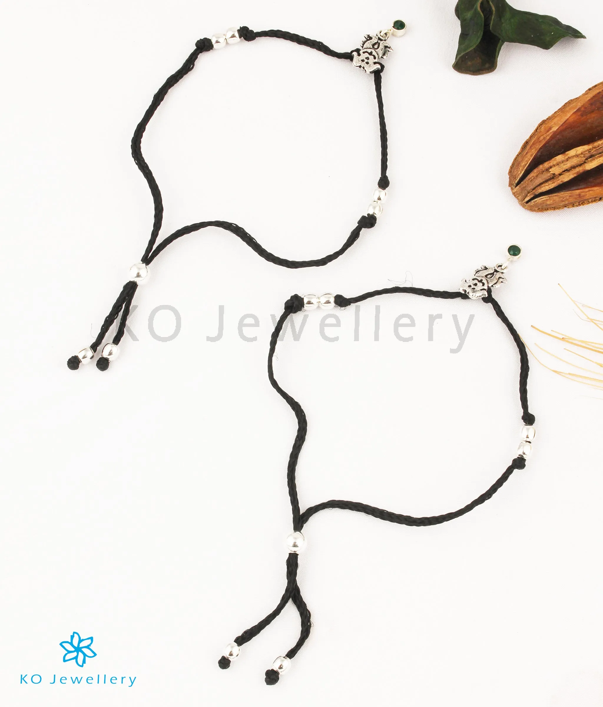 The Marley Silver Black Thread Anklets