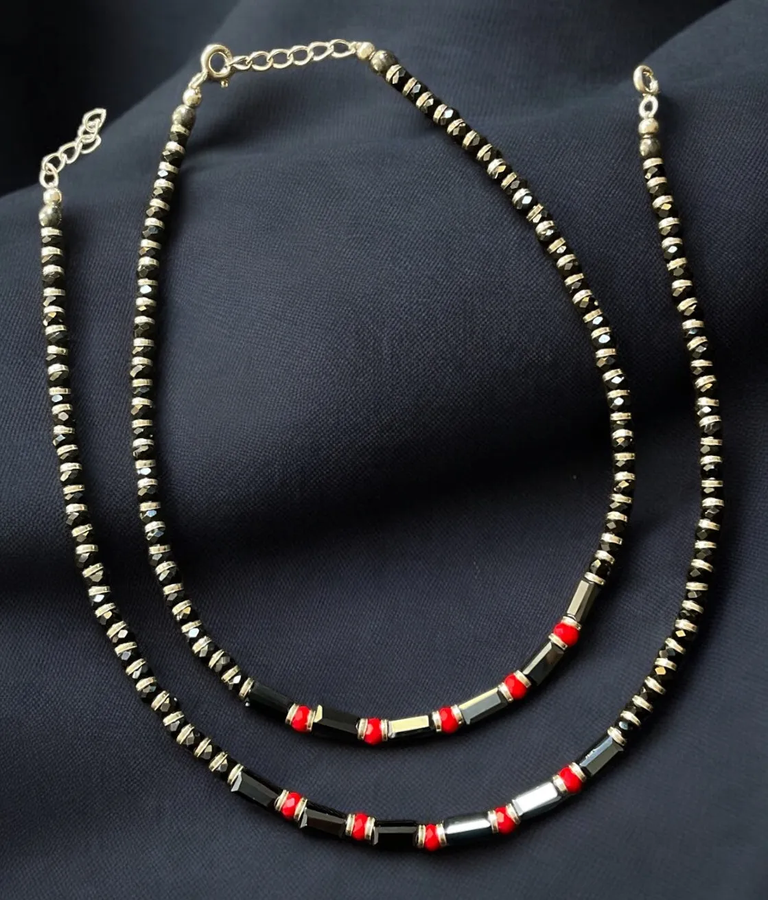 The Sharanya blackbead Silver Anklets