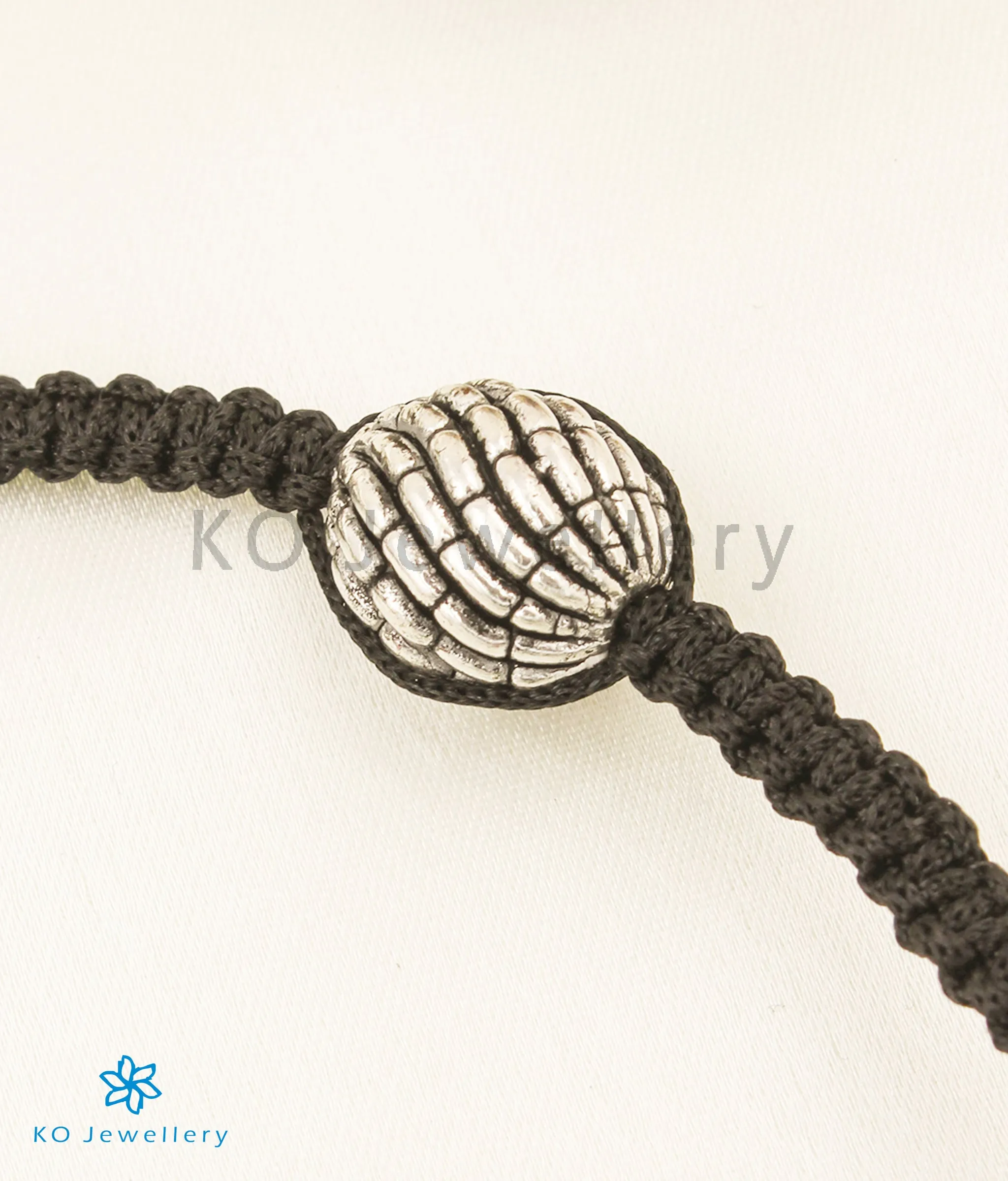 The Sia Silver Black Thread Anklets (3 beads)