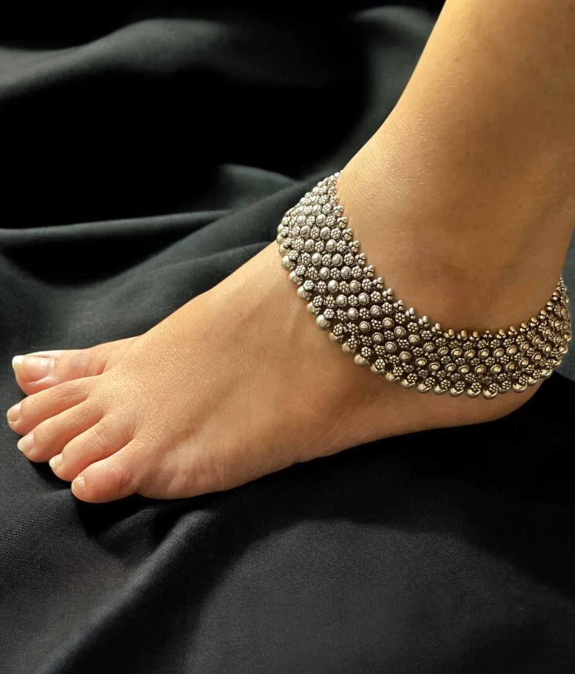 The Tvam Silver Antique Anklets