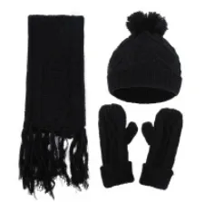 Thick Beanies Knitted Scarf Hat Gloves Set