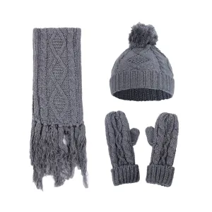 Thick Beanies Knitted Scarf Hat Gloves Set