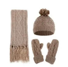 Thick Beanies Knitted Scarf Hat Gloves Set