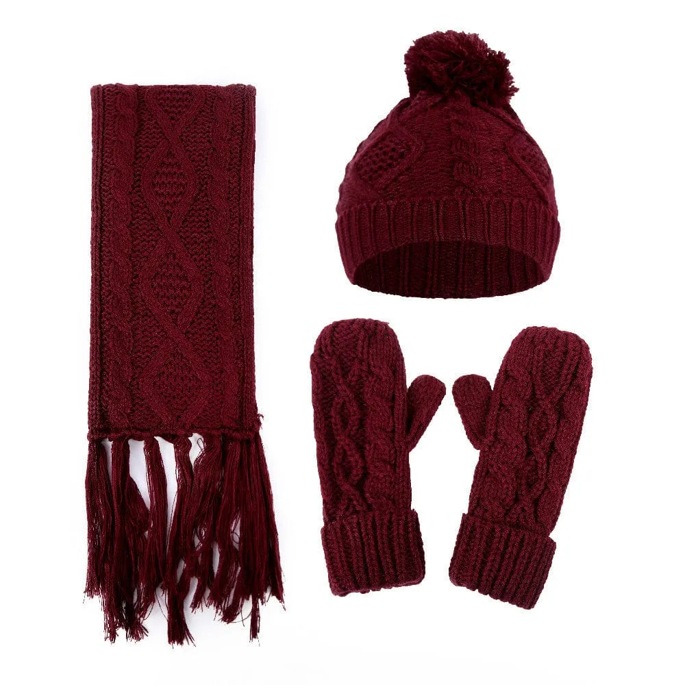 Thick Beanies Knitted Scarf Hat Gloves Set