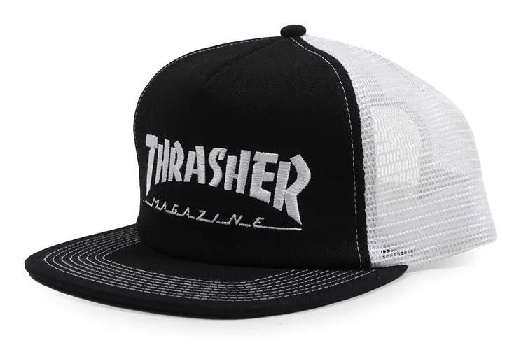 Thrasher - Logo Embroided Mesh Trucker Black/White