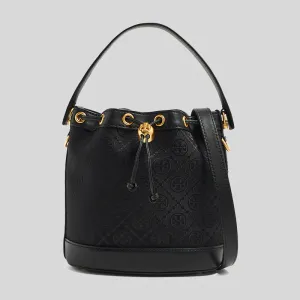 TORY BURCH T Monogram Jacquard Bucket Bag Black RB-152127
