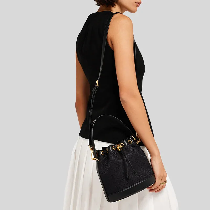 TORY BURCH T Monogram Jacquard Bucket Bag Black RB-152127