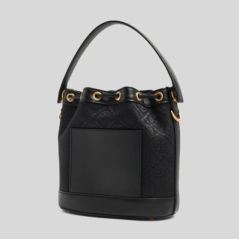 TORY BURCH T Monogram Jacquard Bucket Bag Black RB-152127
