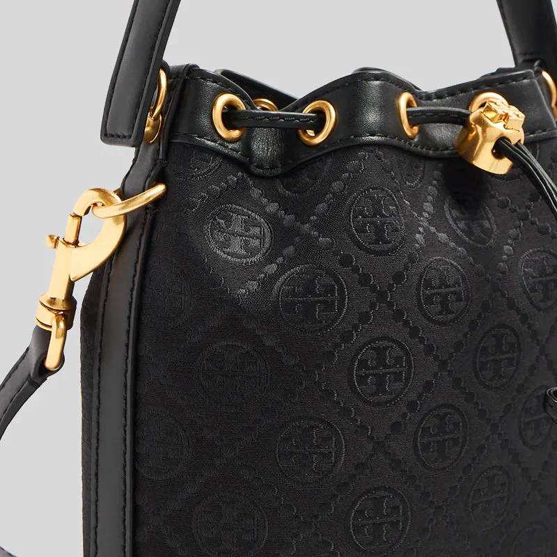 TORY BURCH T Monogram Jacquard Bucket Bag Black RB-152127