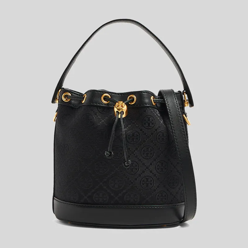 TORY BURCH T Monogram Jacquard Bucket Bag Black RB-152127