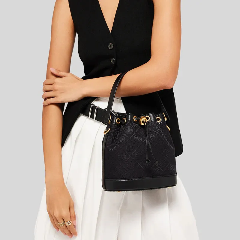 TORY BURCH T Monogram Jacquard Bucket Bag Black RB-152127