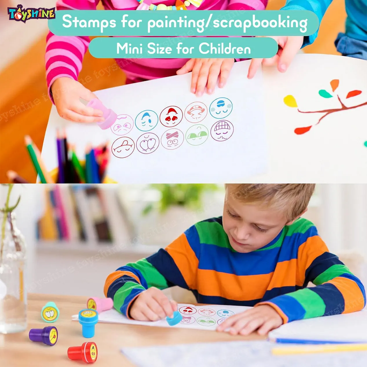 Toyshine 2 Pack DIY Cute Self-Ink Rubber Seal Stamps for Kids Motivation and Reward Theme Prefect Gift for Teachers Parents and Students