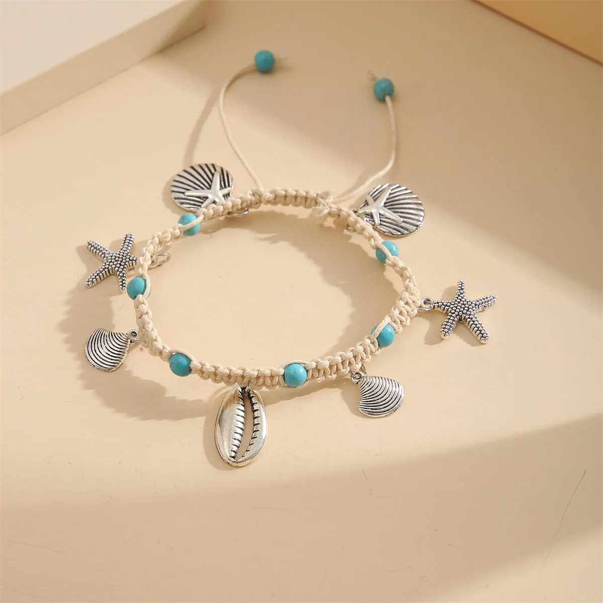 Turquoise & Silver-Plated Sea Charm Anklet
