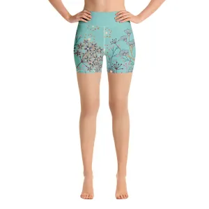 Turquoise Floral - Yoga Shorts
