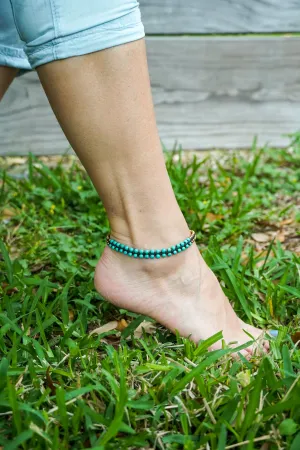 Turquoise Golden Brass Boho Anklet