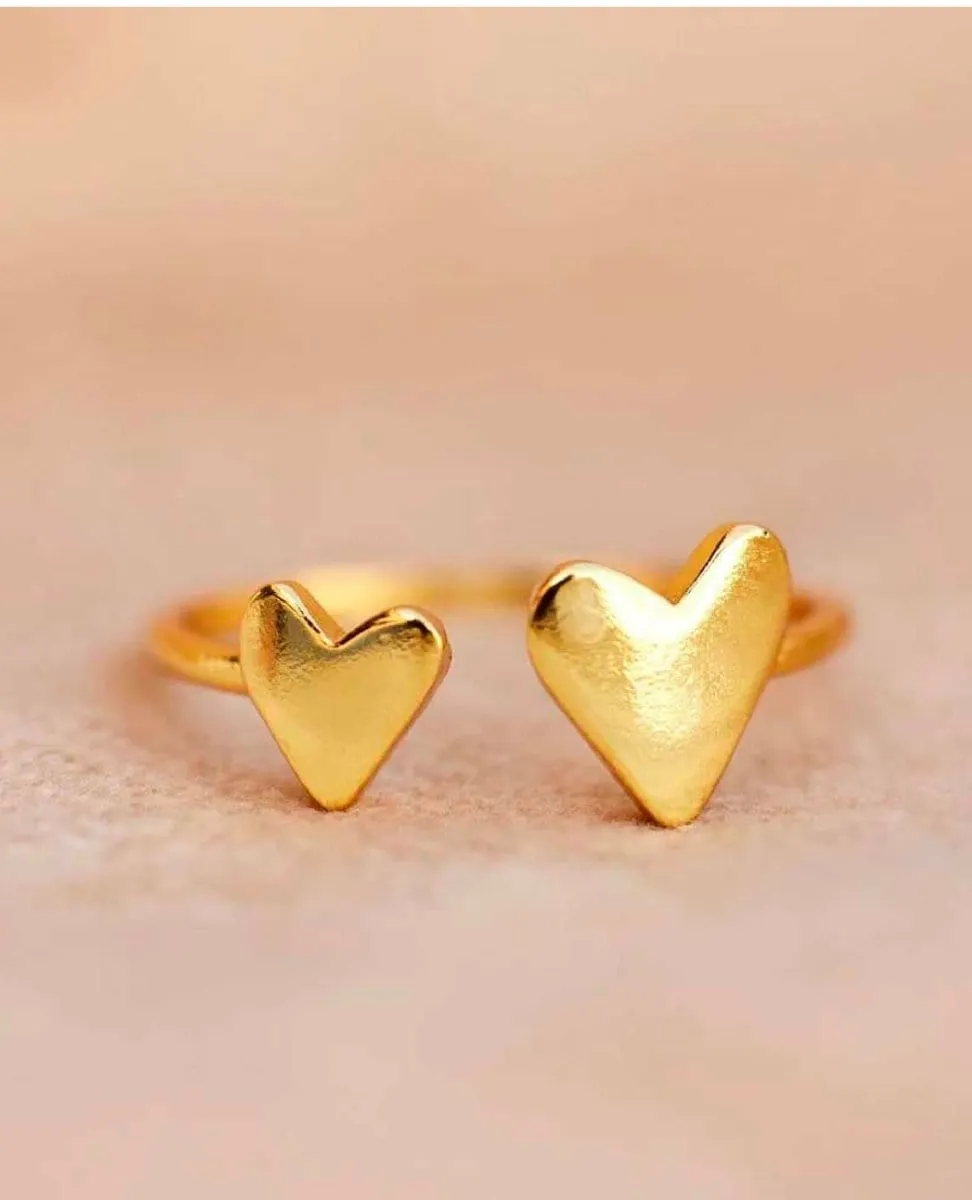 Two Hearts Open Ring Gold