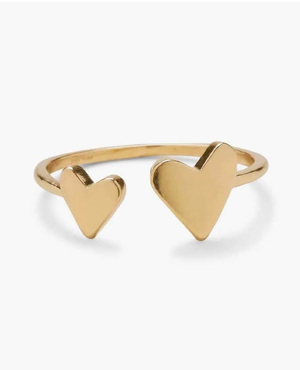 Two Hearts Open Ring Gold