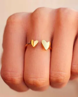 Two Hearts Open Ring Gold
