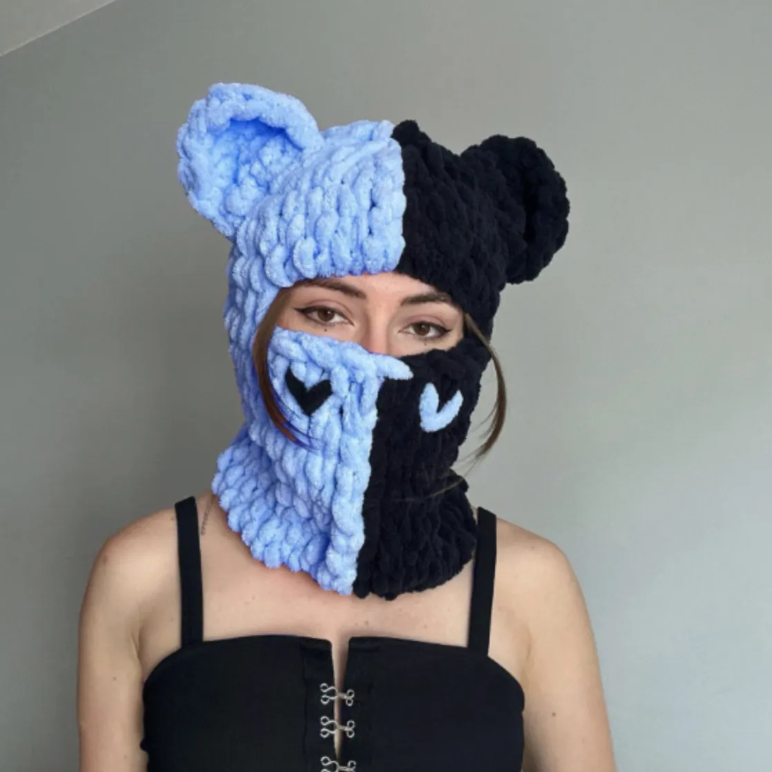 Two Tone Chunky Knit Cute Bear Hats