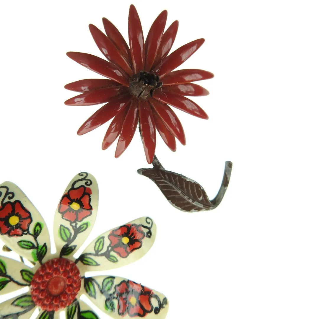 Unique vintage enamel flower brooches