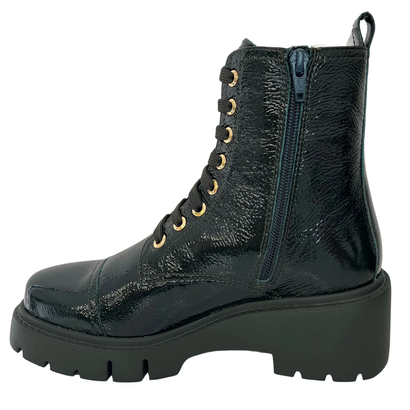 Unisa Juliet Green Patent Leather Lace Up Boots