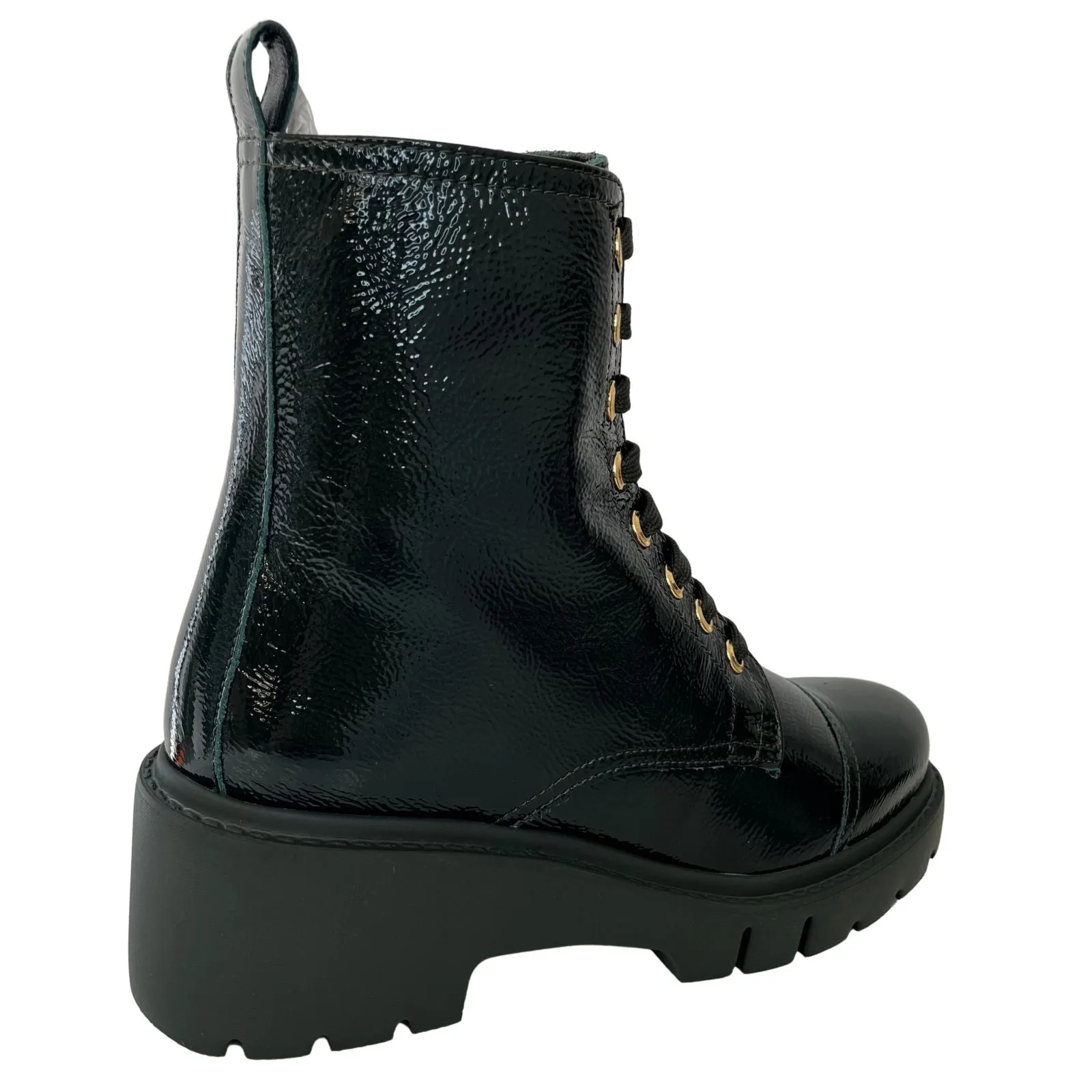 Unisa Juliet Green Patent Leather Lace Up Boots