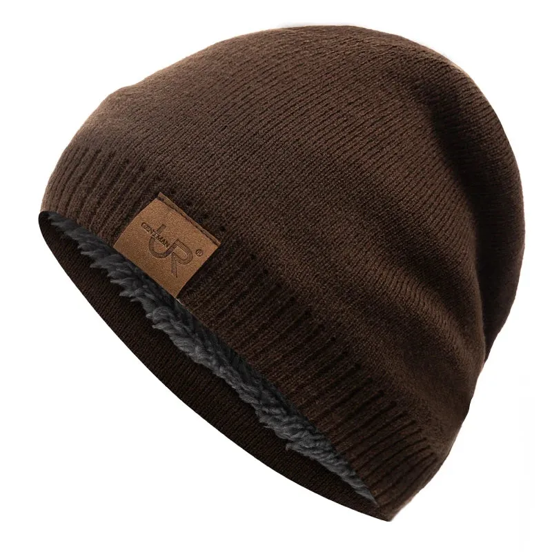 Unisex URGENTMAN Labal Winter Hats Solid Color Knitted Hats Beanie Cap
