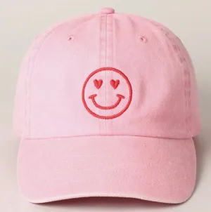 Valentine's Day Heart Happy Face Embroidered Cap-Light Pink, Charcoal