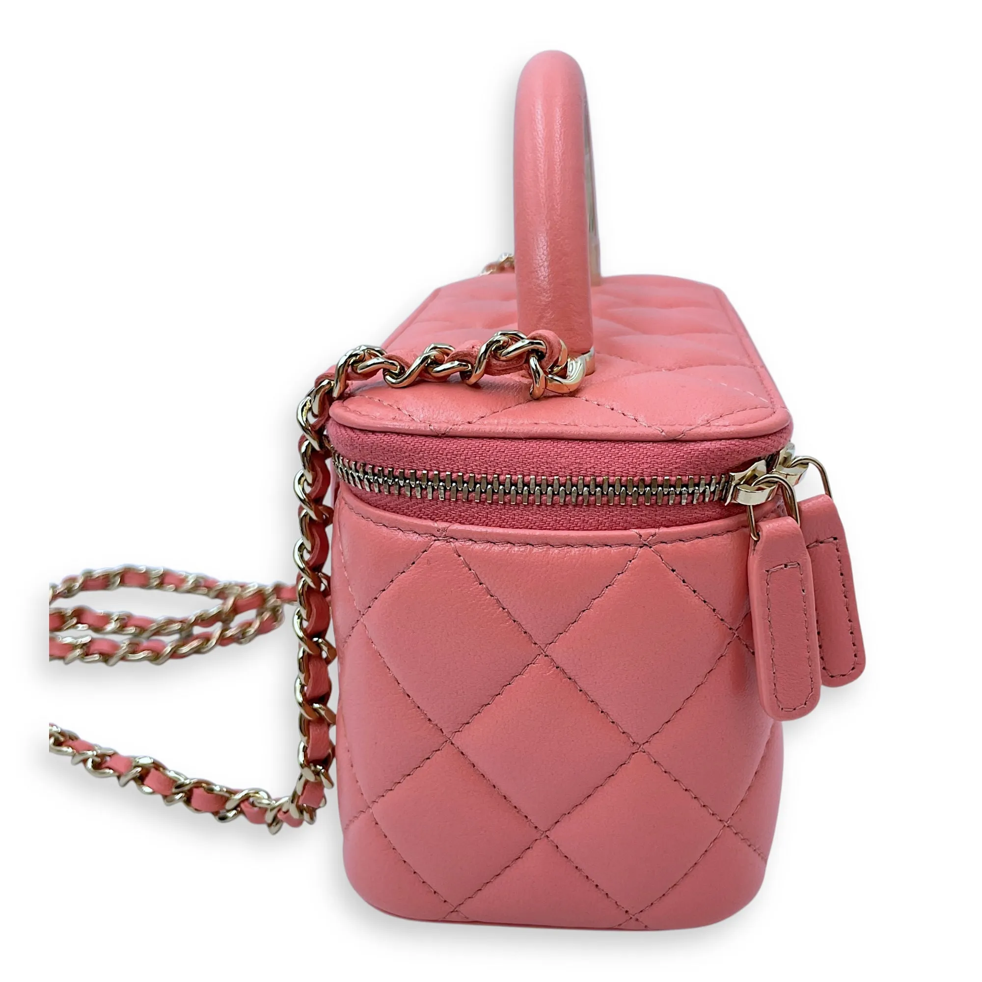 Vanity Mini Pink Crossbody Bag in Lambskin, Gold hardware