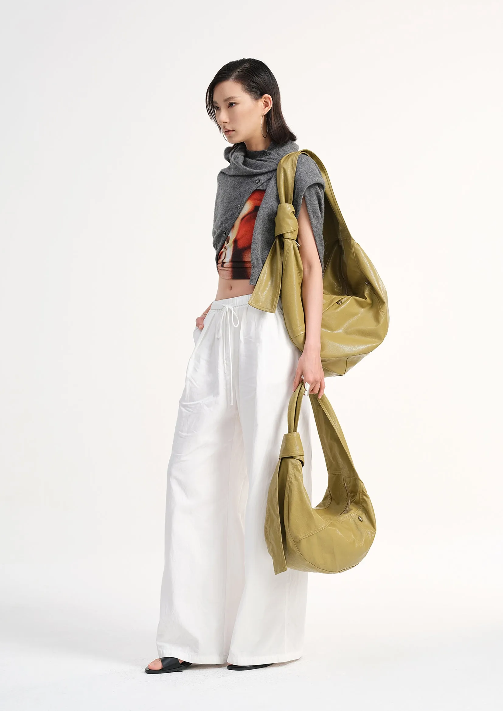 Vegan leather large dumpling bag - mustard