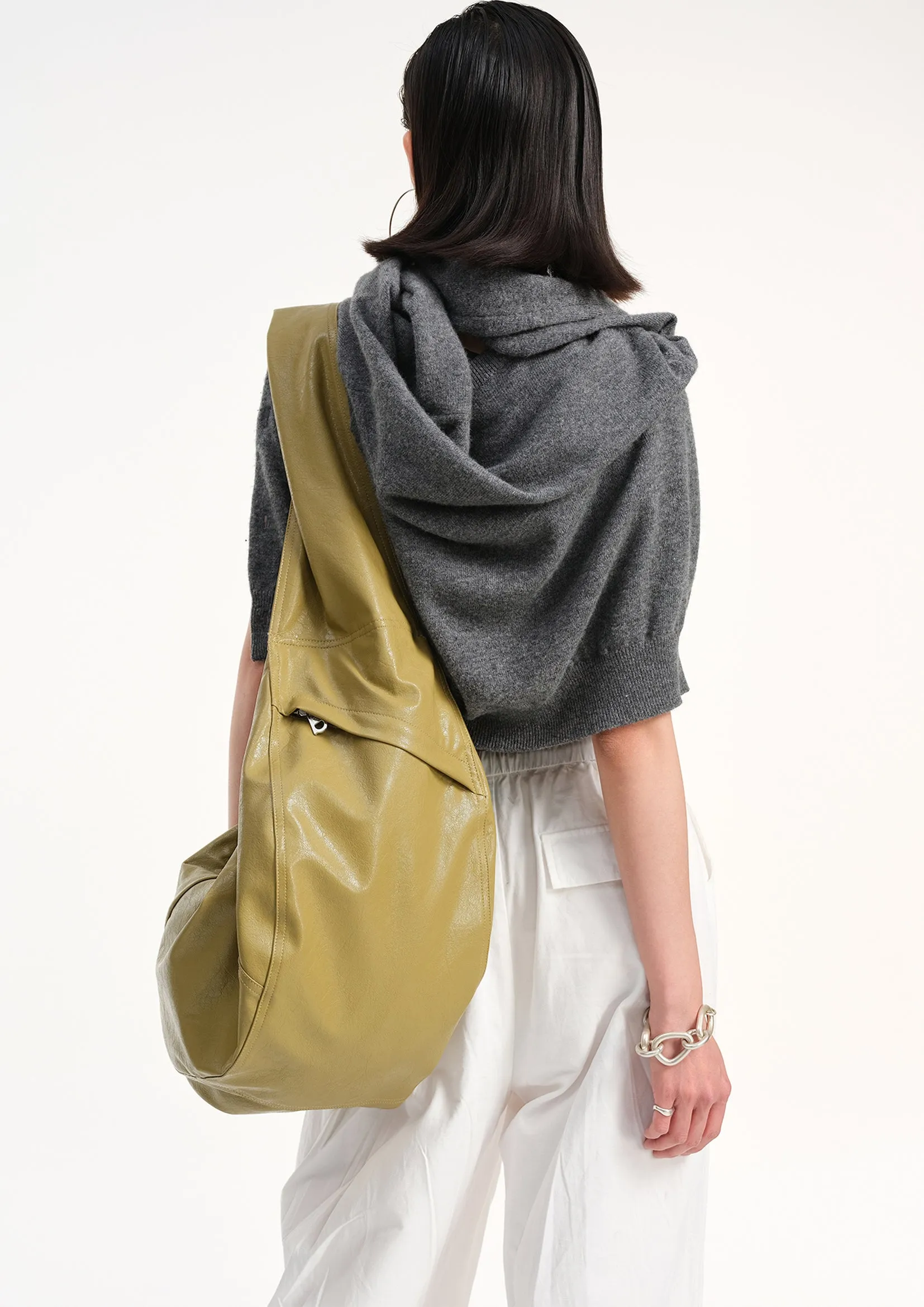 Vegan leather large dumpling bag - mustard